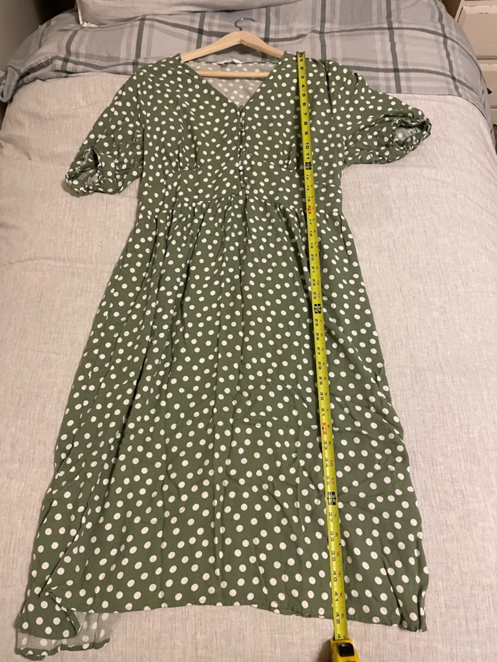 Time and Tru - Olive Green Polka Dot Midi Dress - Size XL - Picture 6 of 8